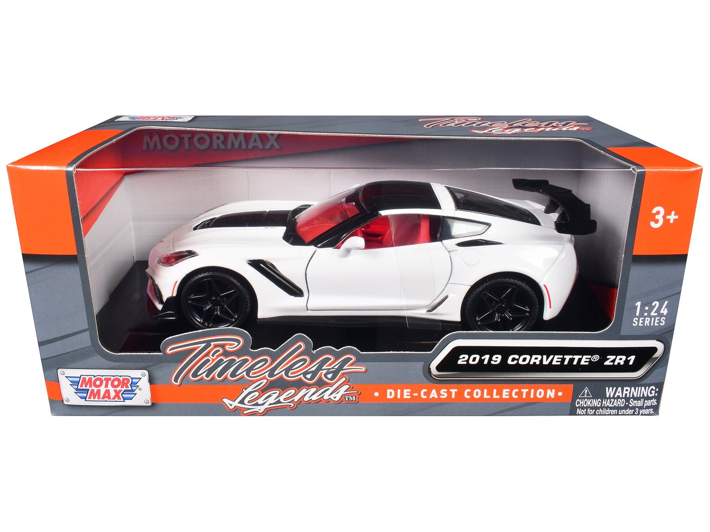 2019 Chevrolet Corvette ZR1 White and Black with Red Interior "Timeless Legends" Series 1/24 Diecast Model Car by Motormax free shipping USA