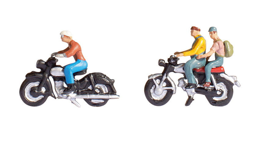 Noch 15904 HO Scale Motorcyclists Set #1, 3 People & 2 Bikes