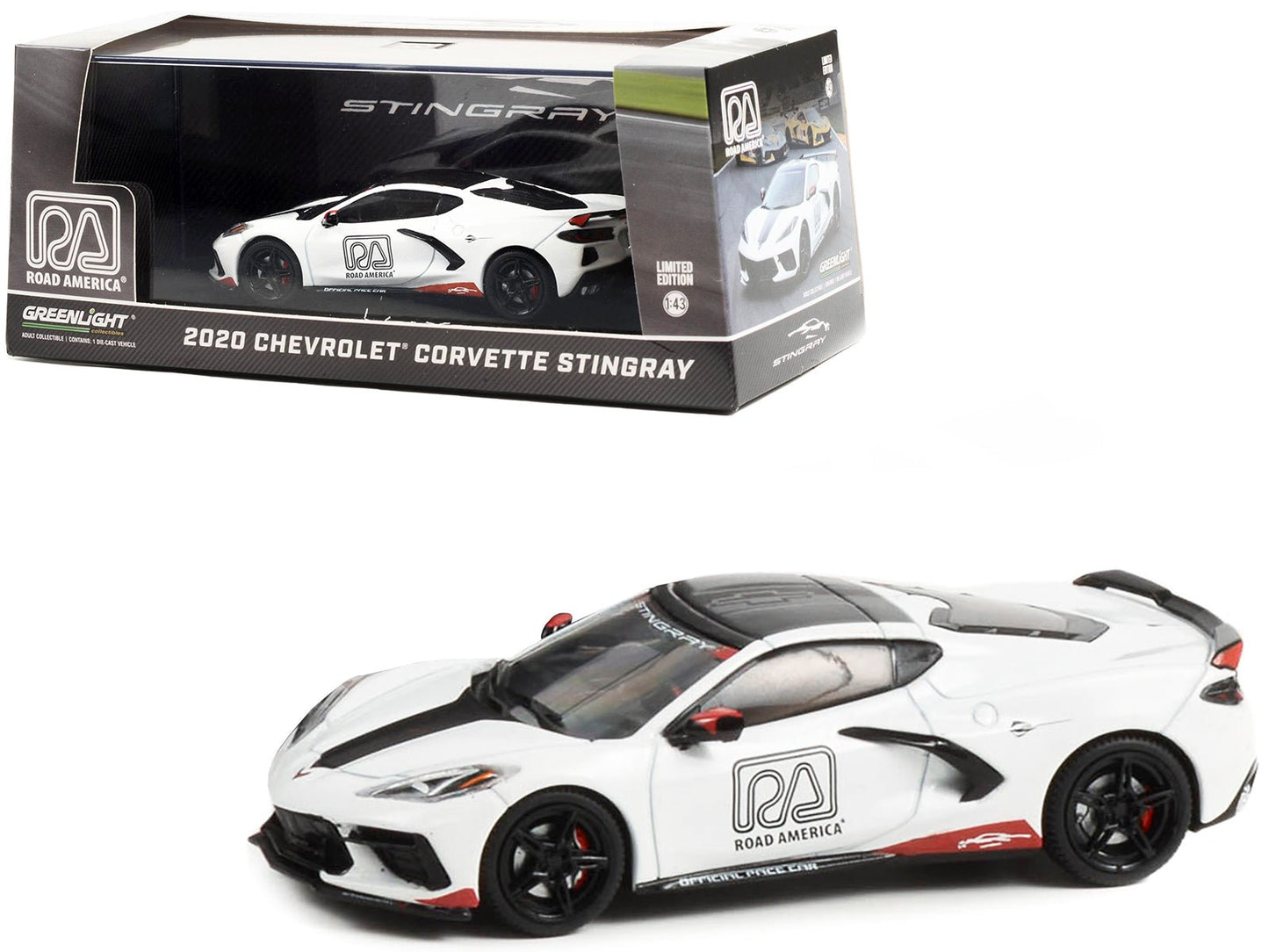 2020 Chevrolet Corvette C8 Stingray "Road America Official Pace Car" 1/43 Diecast Model Car by Greenlight free shipping USA