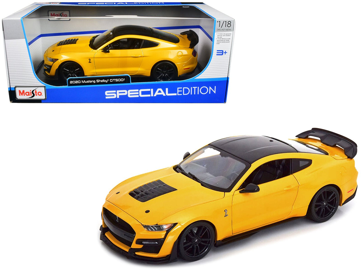 2020 Ford Mustang Shelby GT500 Yellow with Black Top "Special Edition" 1/18 Diecast Model Car by Maisto free shipping USA