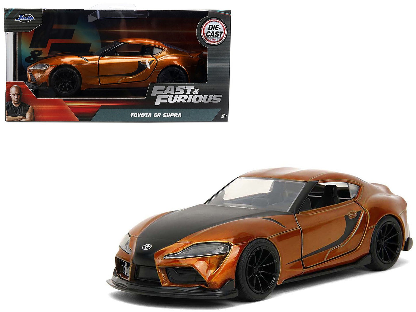 2020 Toyota Supra Orange Metallic with Black Stripes "F9" (2021) Movie "Fast & Furious" Series 1/32 Diecast Model Car by Jada free shipping USA