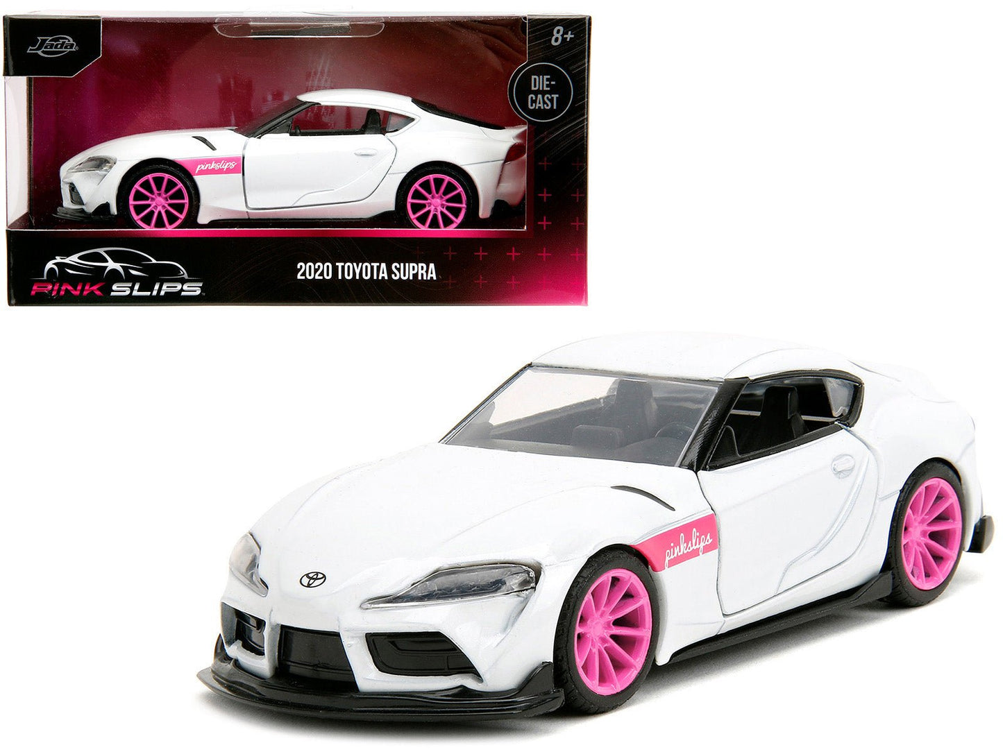 2020 Toyota Supra White Metallic with Pink Wheels "Pink Slips" Series 1/32 Diecast Model Car by Jada free shipping USA