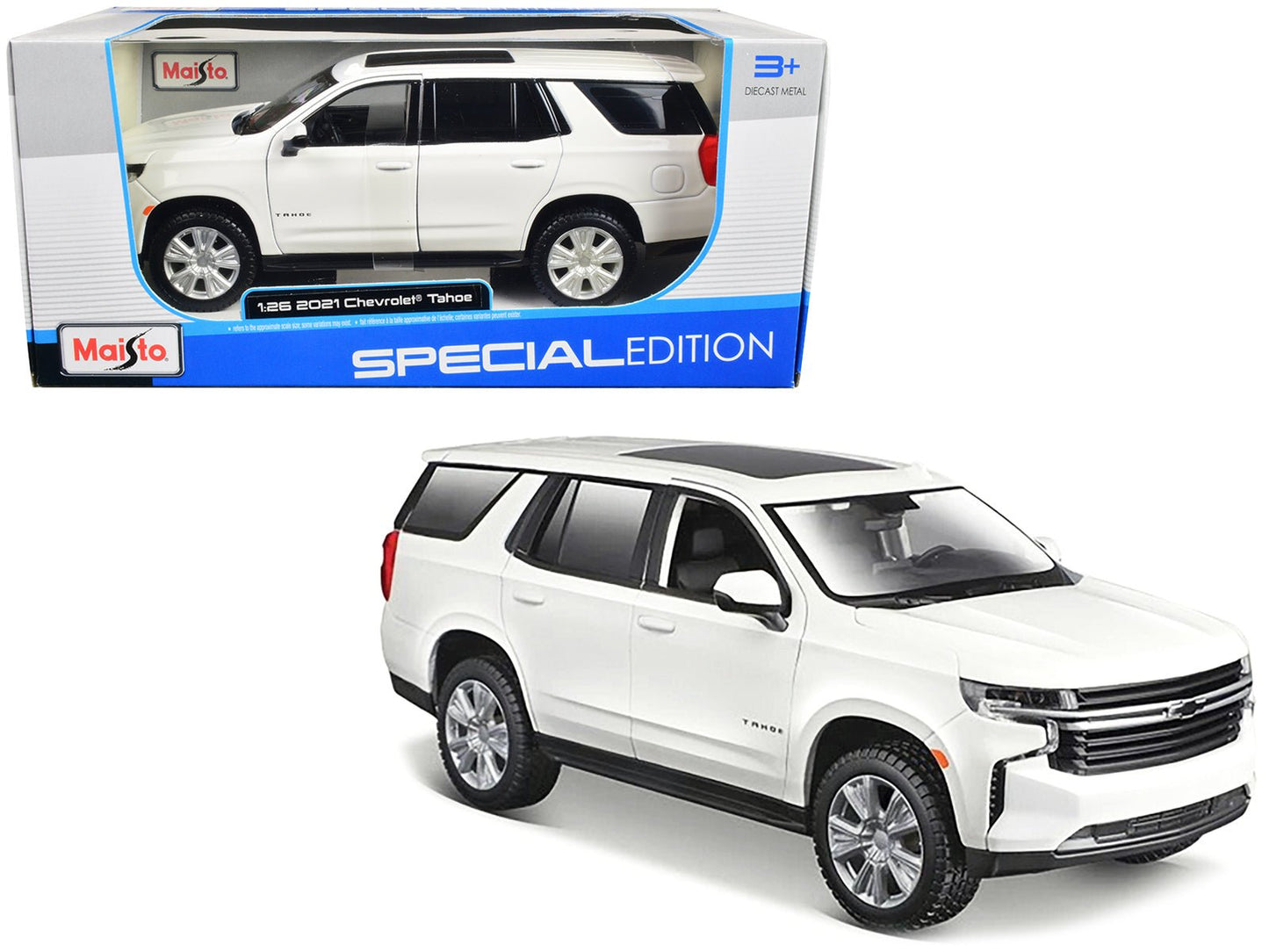 2021 Chevrolet Tahoe White with Sunroof "Special Edition" 1/26 Diecast Model Car by Maisto free shipping USA