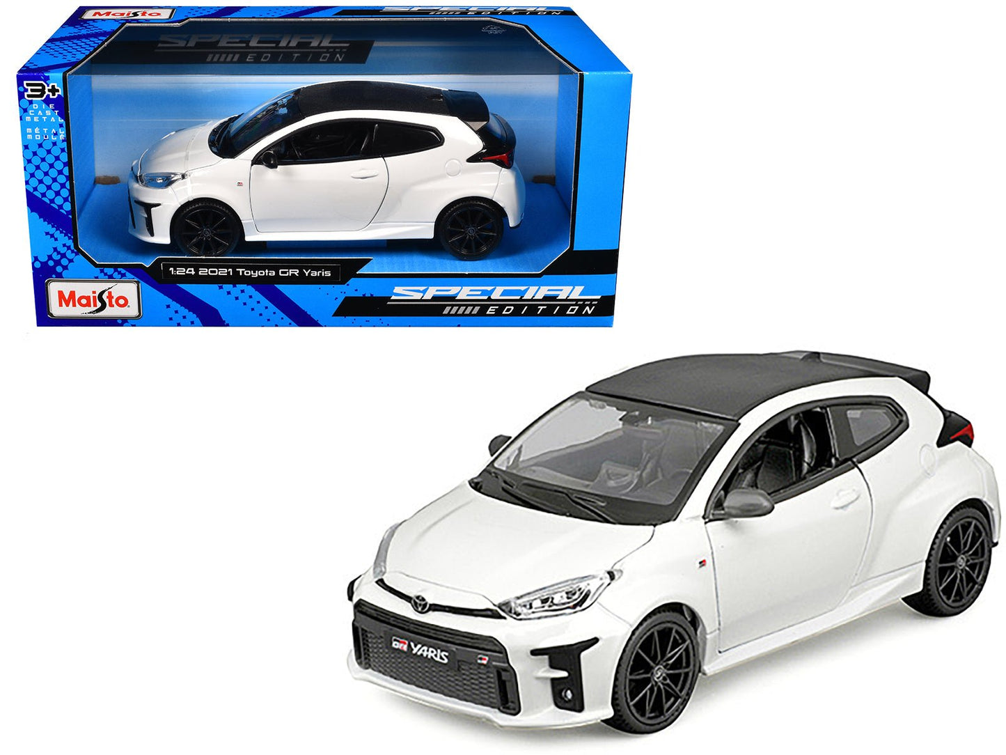 2021 Toyota GR Yaris White with Carbon Top "Special Edition" Series 1/24 Diecast Model Car by Maisto free shipping USA