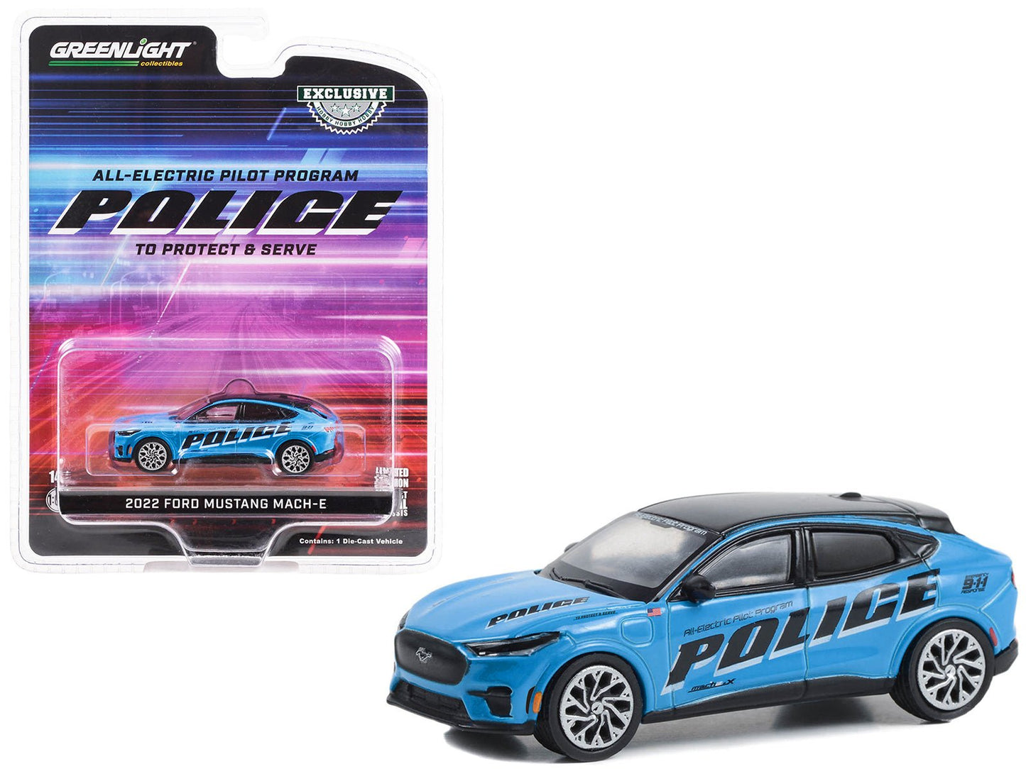 2022 Ford Mustang Mach-E Police Blue with Black Top "All-Electric Pilot Program Vehicle" "Hobby Exclusive" Series 1/64 Diecast Model Car by Greenlight free shipping USA