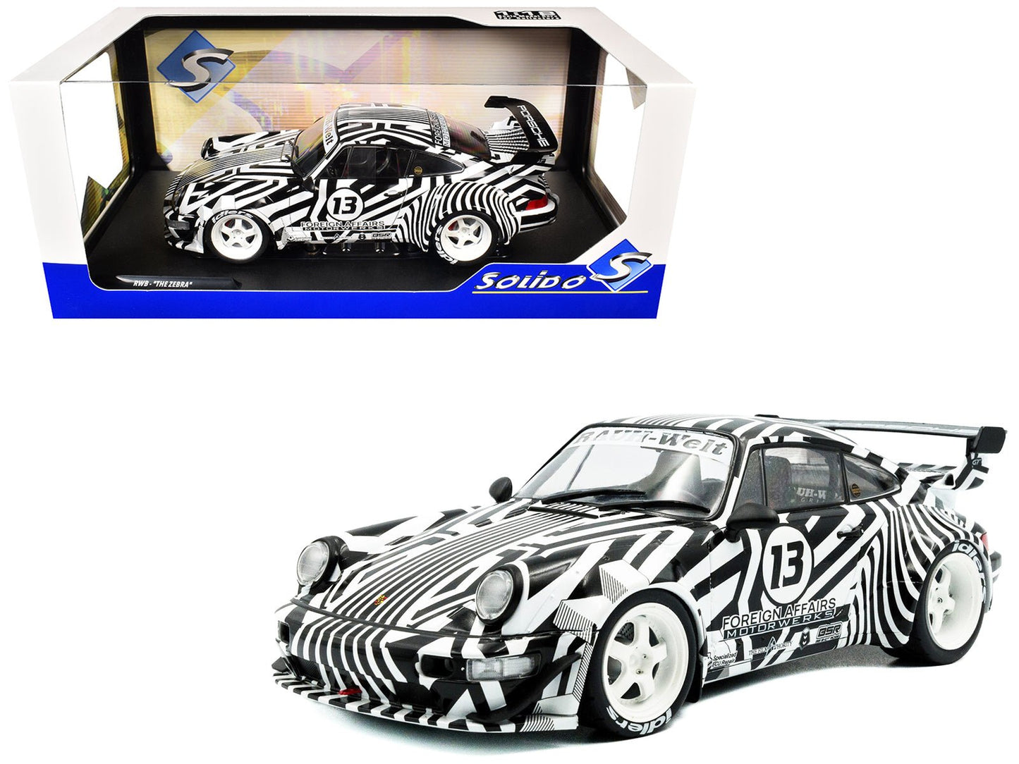 2022 RWB Bodykit #13 "The Zebra" Black and White Striped 1/18 Diecast Model Car by Solido free shipping USA