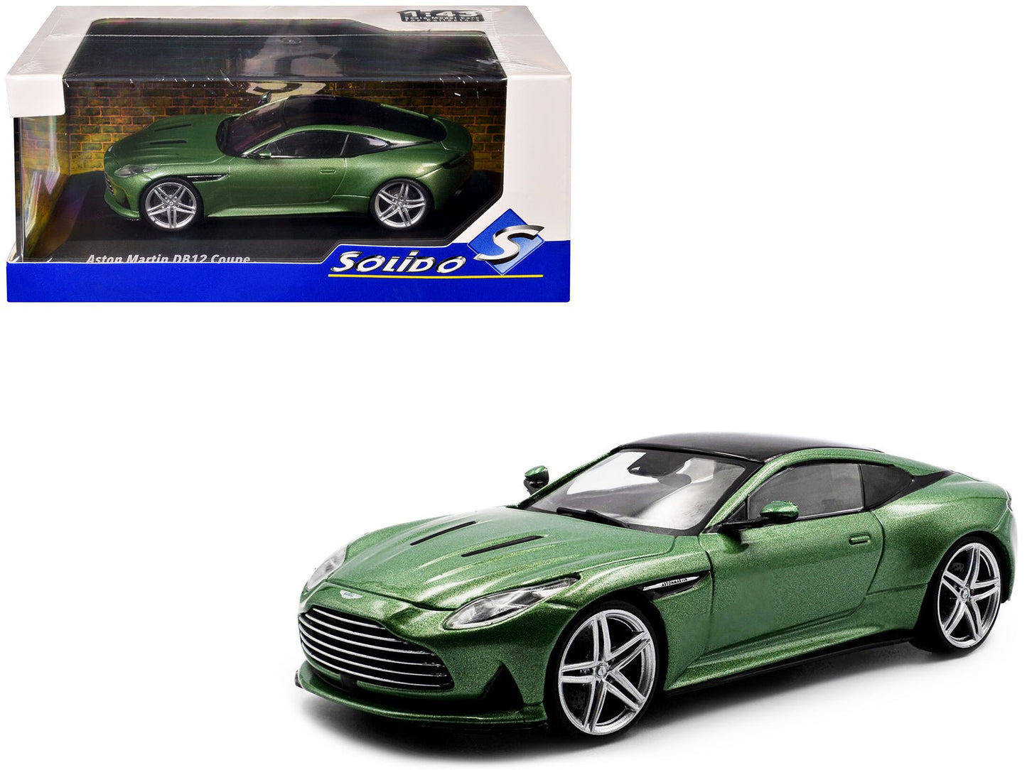 2023 Aston Martin DB12 Coupe Iridescent Emerald Metallic with Black Top 1/43 Diecast Model Car by Solido free shipping USA