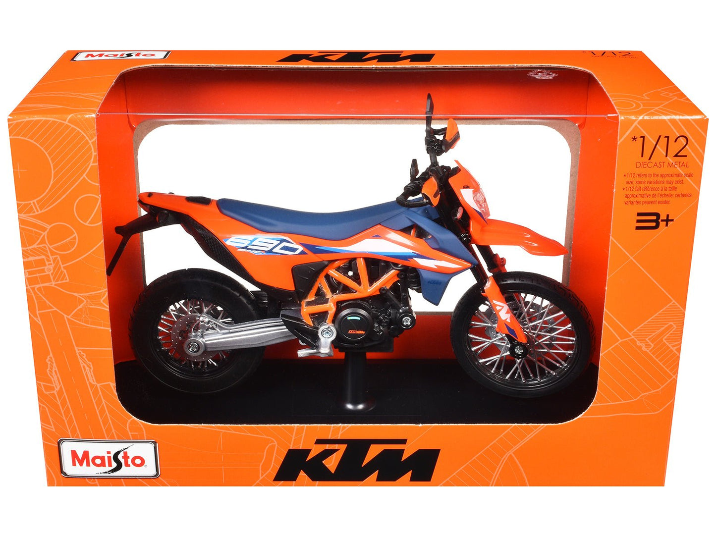2023 KTM 690 SMC R Orange and Blue with Display Base 1/12 Diecast Model by Maisto free shipping USA