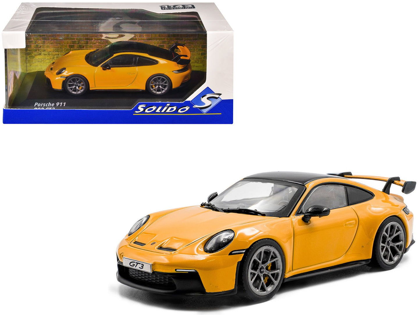 2023 Porsche 911 (992) GT3 Signal Yellow with Black Top 1/43 Diecast Model Car by Solido free shipping USA