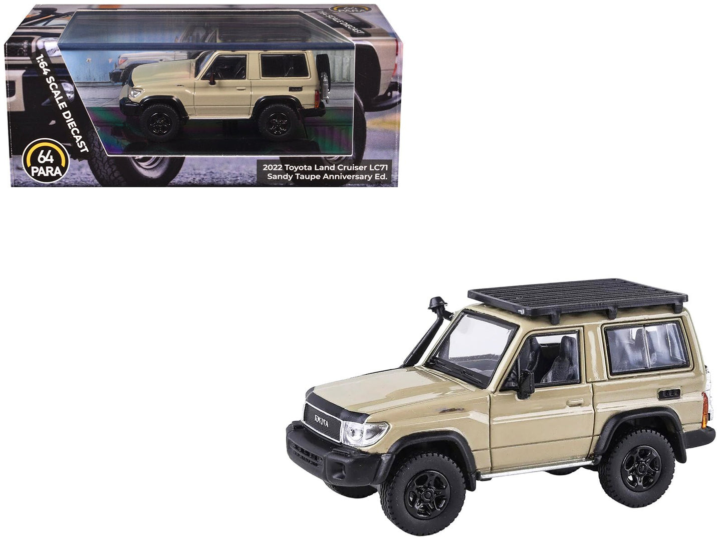 2023 Toyota Land Cruiser 71 Sandy Taupe "70th Anniversary" with Roofrack 1/64 Diecast Model Car by Paragon free shipping USA