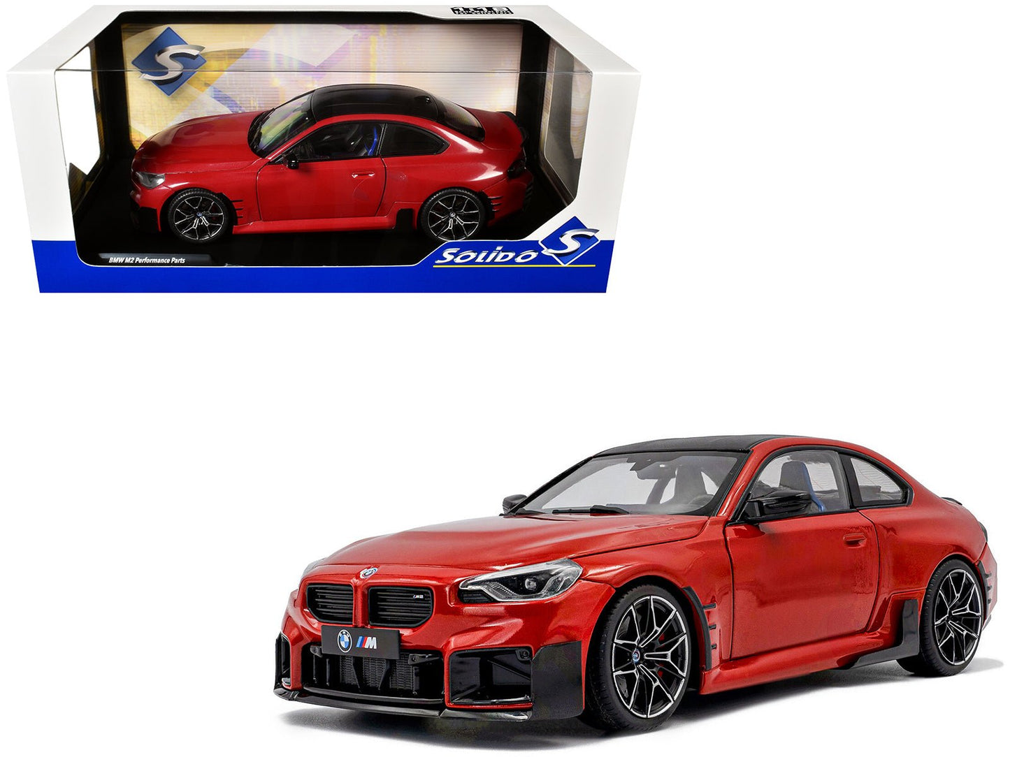 2024 BMW M2 Performance Parts Toronto Red Metallic with Carbon Top 1/18 Diecast Model Car by Solido free shipping USA