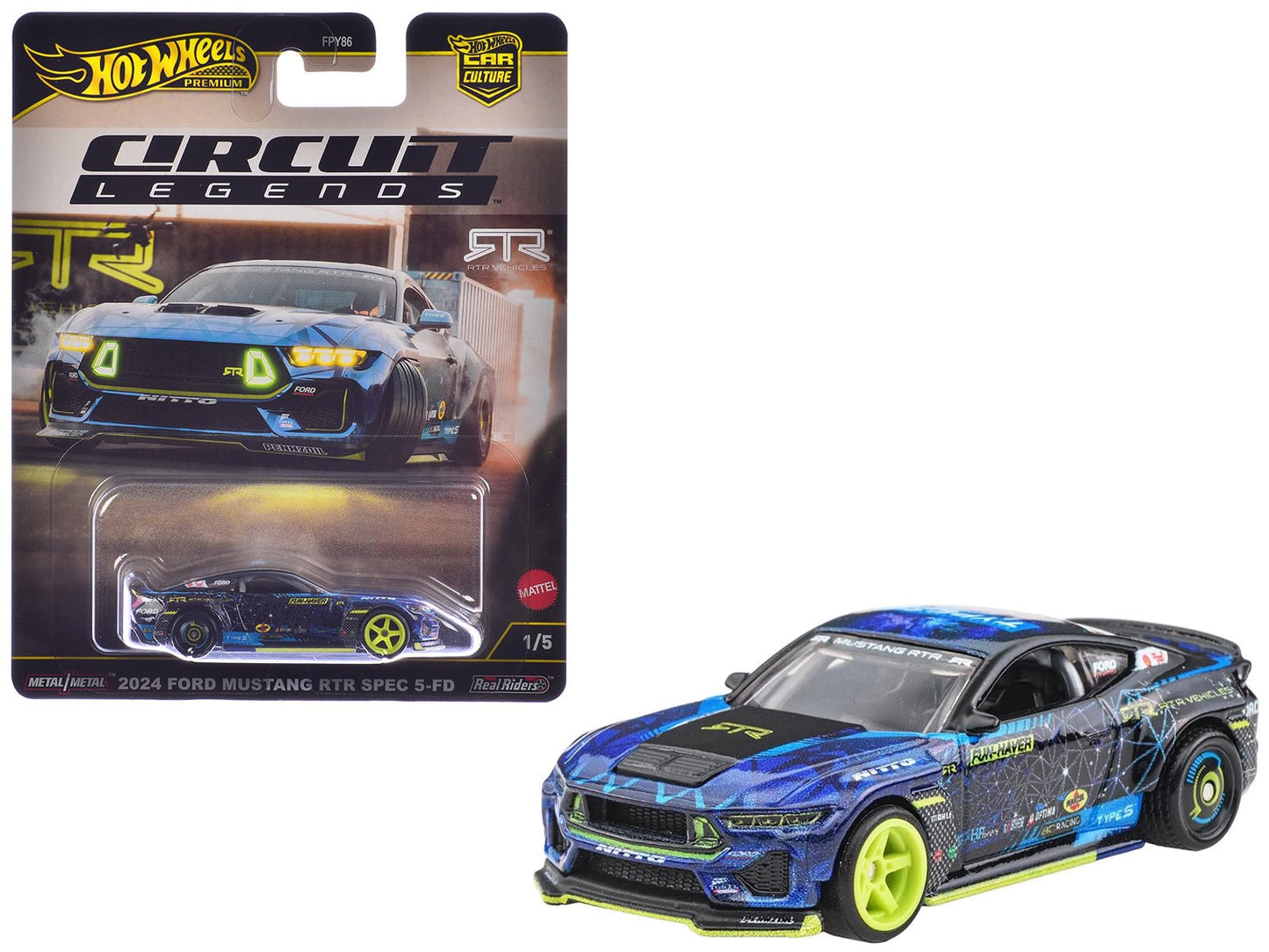 2024 Ford Mustang RTR Spec 5-FD Dark Blue with Graphics "Circuit Legends" Series Diecast Model Car by Hot Wheels free shipping USA