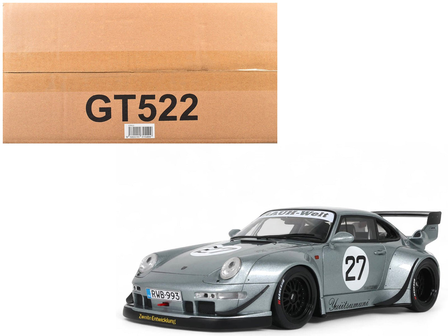 2024 RWB Yuiitsumuni #27 Silver Metallic 1/18 Model Car by GT Spirit free shipping USA