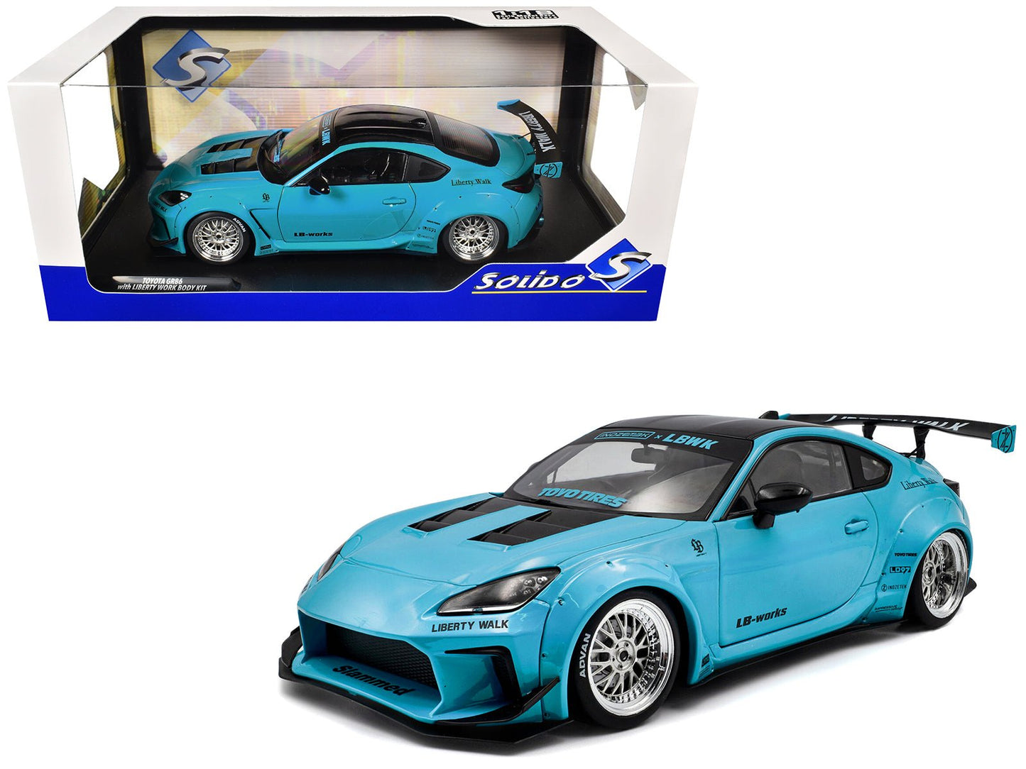2024 Toyota GR86 LBWK Body Kit RHD (Right Hand Drive) Baby Blue with Black Top 1/18 Diecast Model Car by Solido free shipping USA