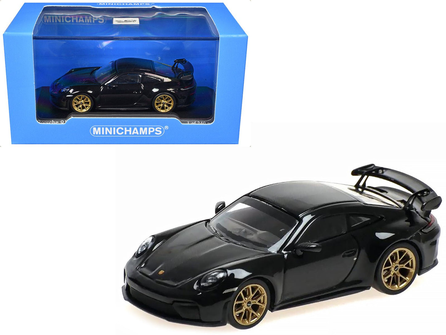 2025 Porsche 911 (992.2) GT3 Weissach Package Black with Carbon Stripe Limited Edition to 240 pieces Worldwide 1/64 Diecast Model Car by Minichamps free shipping USA