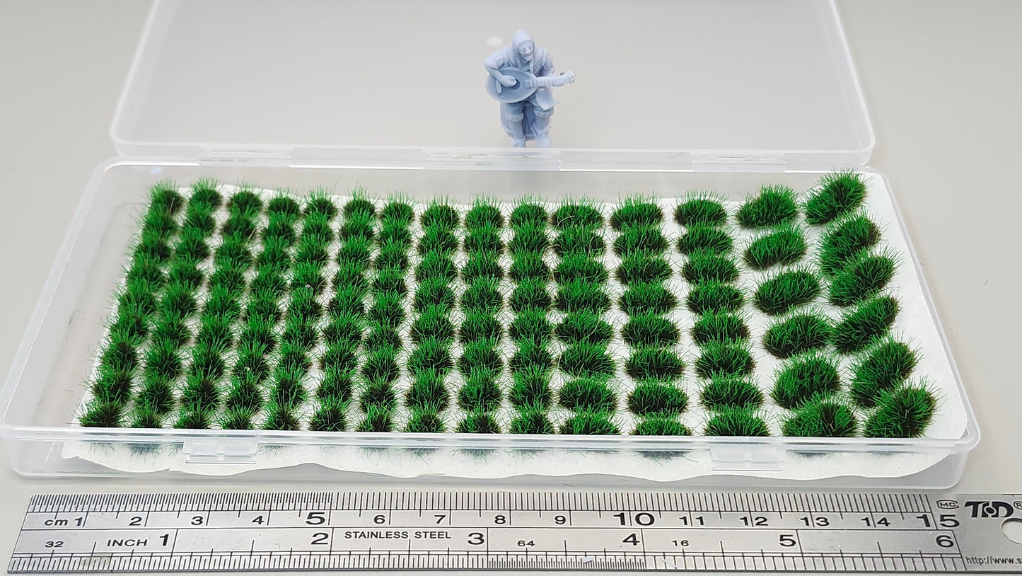 JHT - Dark Green Model Grass Clusters - Self Adhesive Grass Tufts - 5mm height x 8/10mm round, 8x12mm/10x15mm oval base