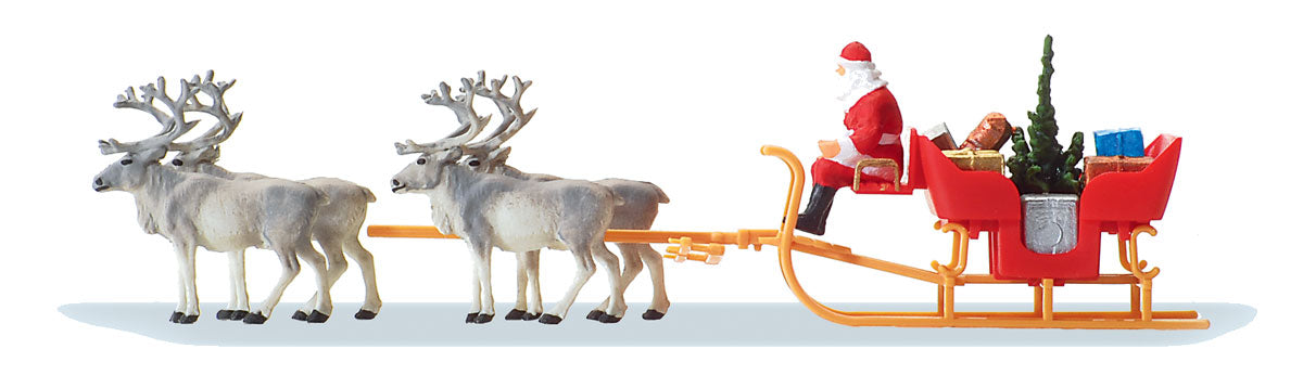 Preiser 30399 HO Scale Christmas Sleigh with Reindeer