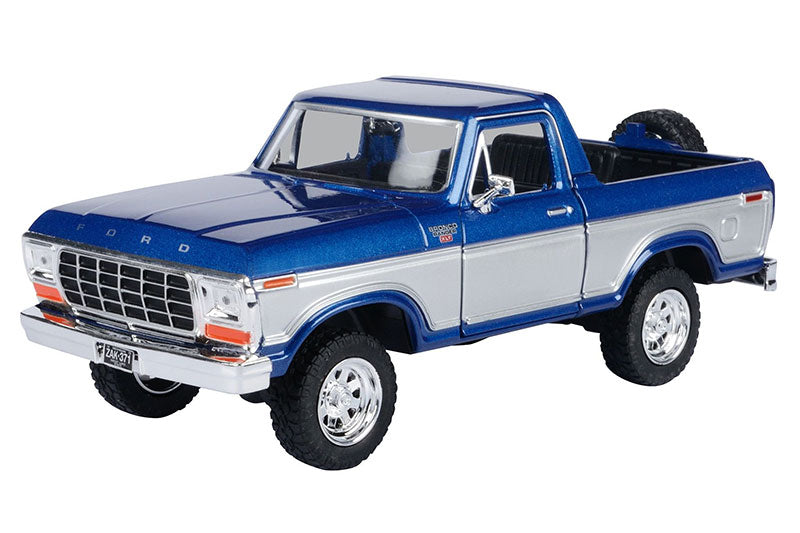 Motormax 79372BLS 1/24 1978 Ford Bronco Open Top, Blue and Silver