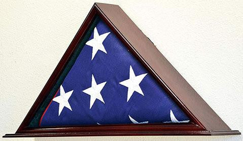 Flag Display Case for 5 x 9.5 Burial/Funeral/Casket/Veterans Military Flag Box, Cherry Finish Wood