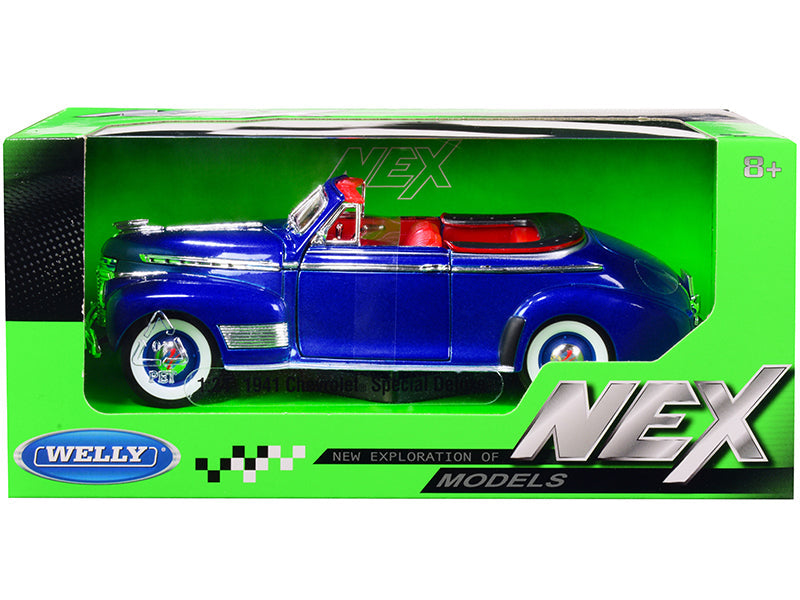 1941 Chevrolet Special Deluxe Convertible Blue Metallic with Red Interior "NEX Models" 1/24 Diecast Model Car by Welly free shipping USA