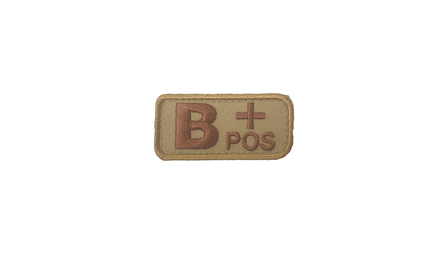 B+ Blood Type Patch Desert W/ Brown Letters W/ Hook Fastener