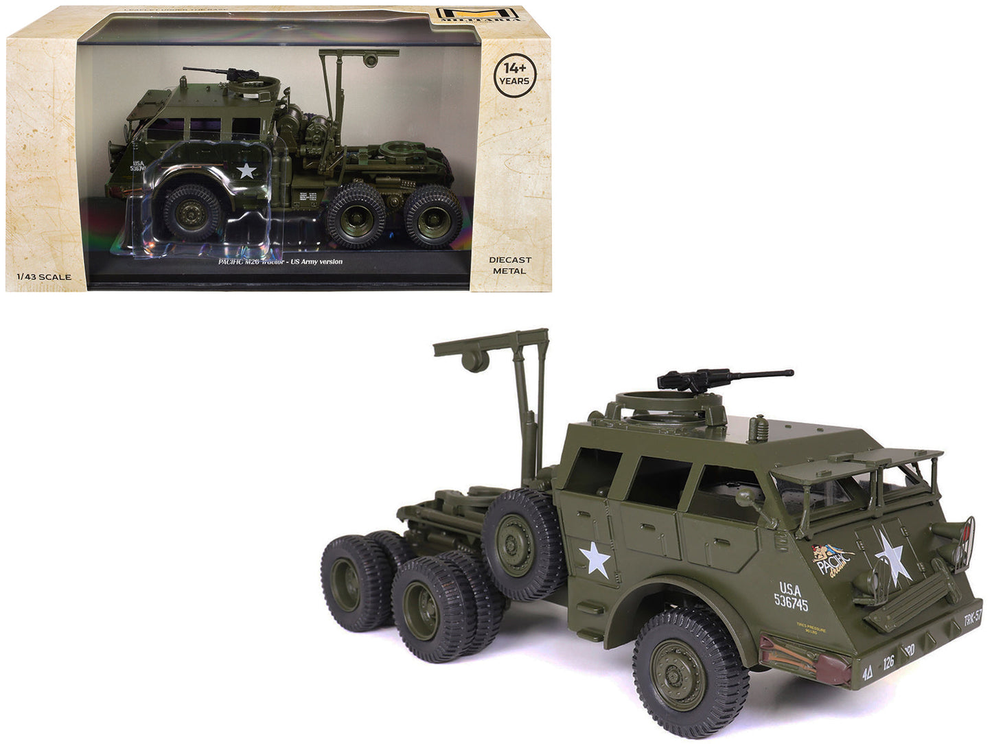 Pacific M26 Tractor Olive Drab "United States Army" 1/43 Diecast Model by Militaria Die Cast free shipping USA