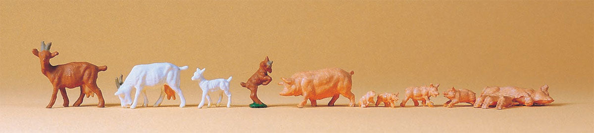 Preiser 14162 HO Scale Goats and Hogs Animal Figure Set
