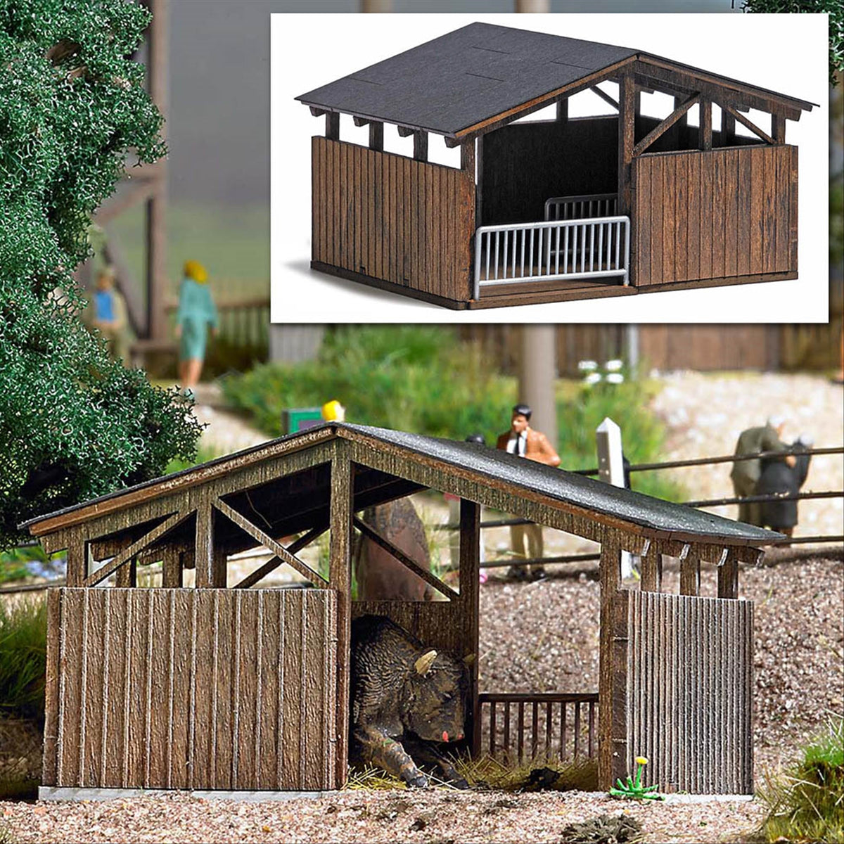 Busch 1584 HO Scale Open Stable Laser-Cut Wood Kit