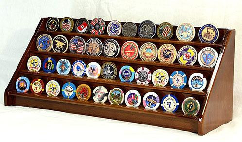 4 Rows 40 Challenge Coin Casino Chip Display Case Rack Holder Stand for Table Shelf Desk Real wood