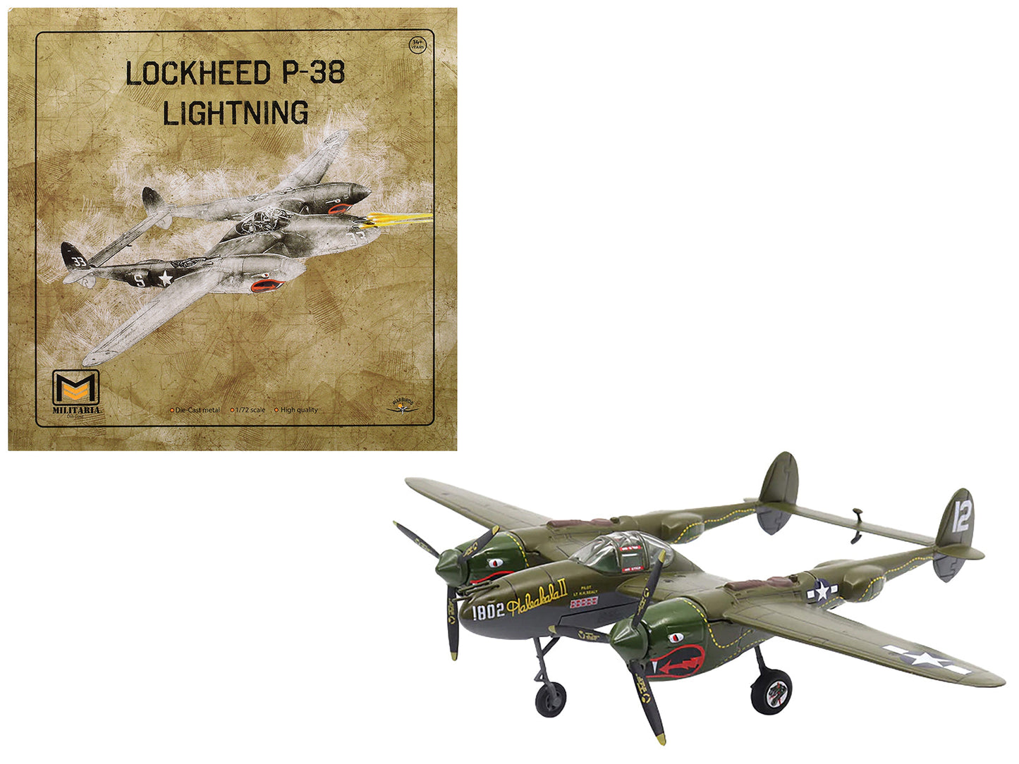 Lockheed P-38 Lightning Fighter Aircraft "Haleakala II 80th FG 459th FS Twin Dragons" (1944) United States Army Air Forces 1/72 Diecast Model by Militaria Die Cast free shipping USA
