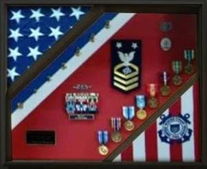 Coast Guard Flag Display, Plexiglas front Cover Black Wood, Army Gift