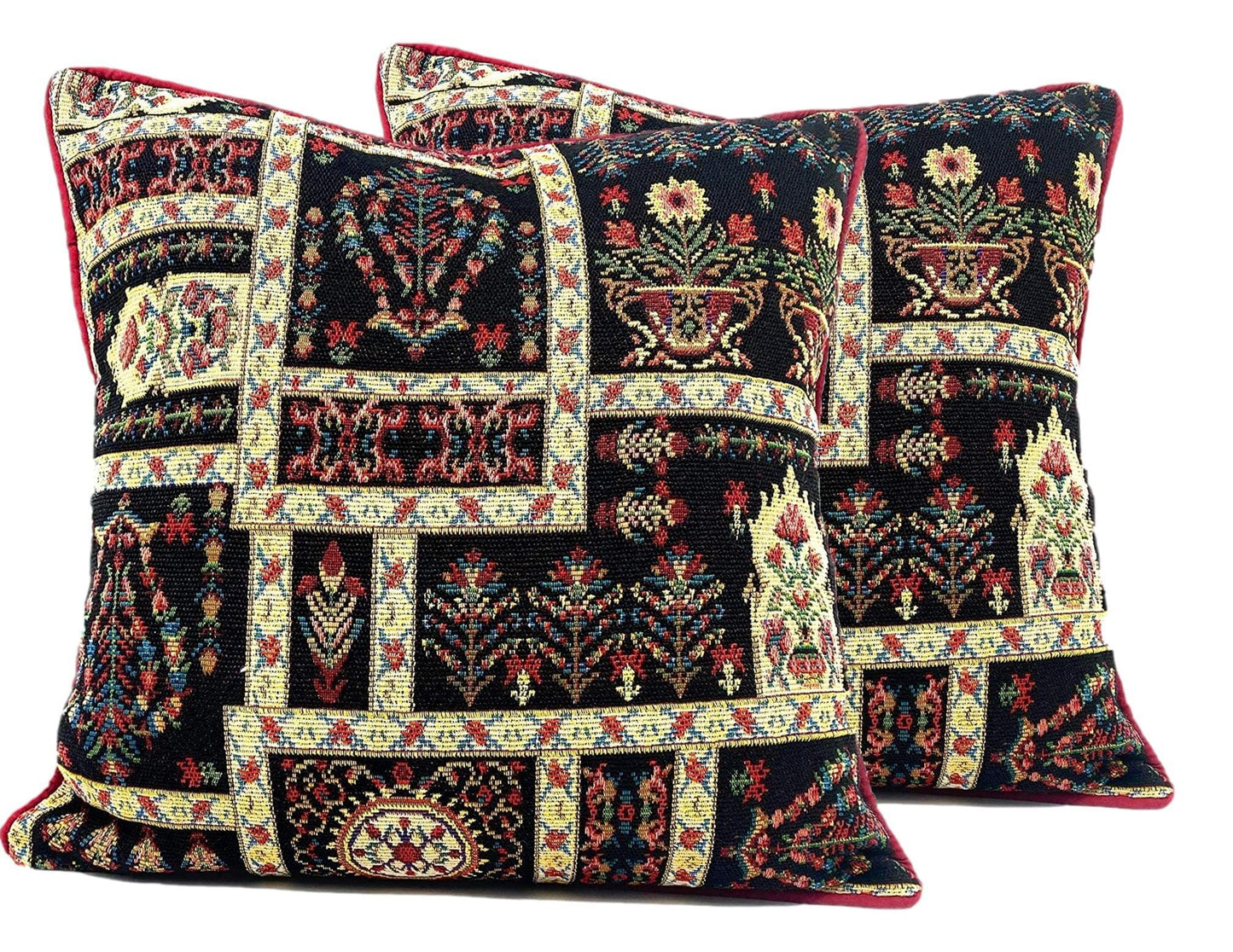 DaDalogy Bedding Dark Noir Botanical Mughal Floral Vintage Fleur Tapestry Throw Pillow Covers 16" (18197) by DaDa Bedding Collection