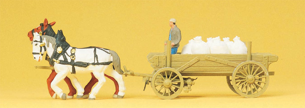 Preiser 30470 HO Scale Horse-Drawn Farm Wagon w/Sacks