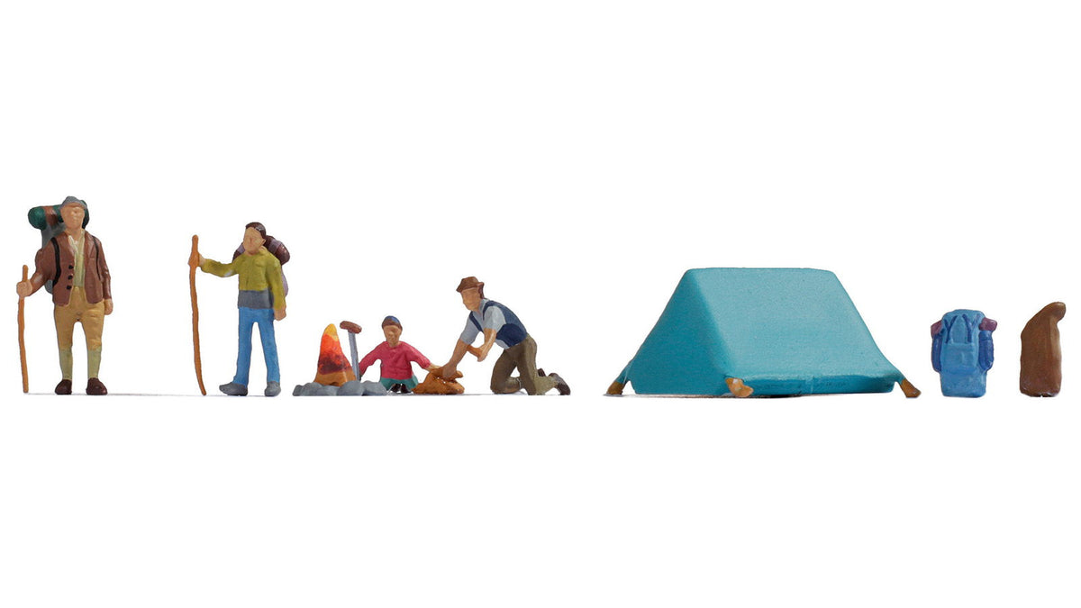Noch 15876 HO Scale Camping Set, 4 Campers, Tent & Accessories
