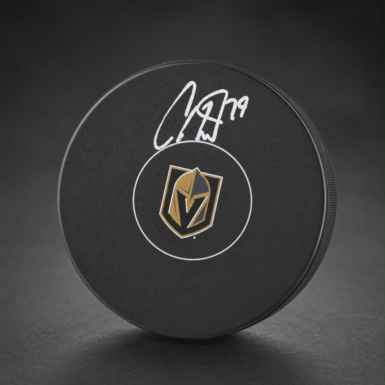 Carter Hart Vegas Golden Knights Autographed NHL Hockey Logo Puck