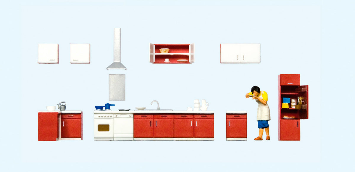 Preiser 10646 HO Scale Mother Cooking Kitchen Furniture Set