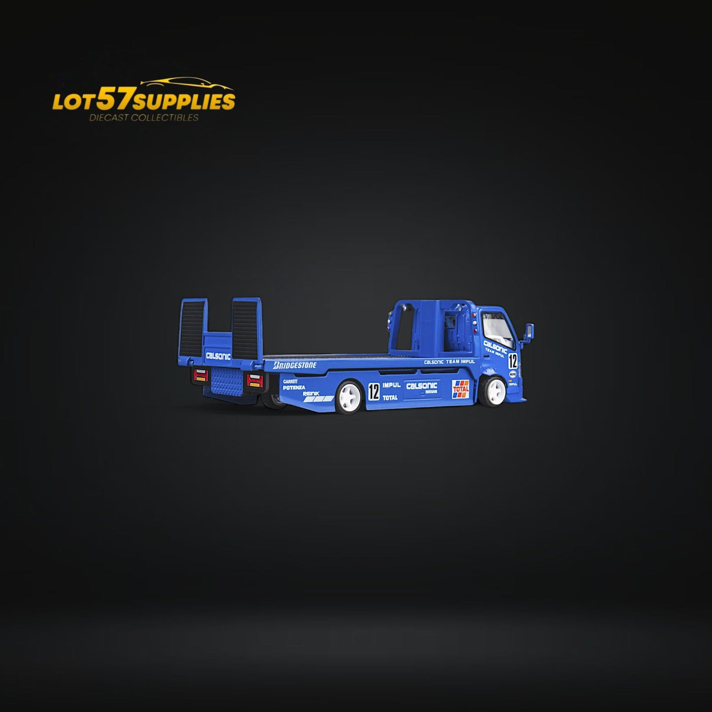 MicroTurbo HINO 300 Custom Truck Flatbed Blue Calsonic Livery 1:64