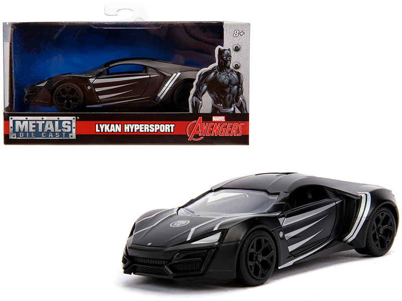 Lykan Hypersport Matt Black "Black Panther" Theme "Avengers" "Marvel" Series 1/32 Diecast Model Car by Jada free shipping USA