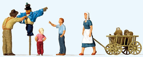 Preiser 10650 HO Scale Putting up the Scarecrow -- 4 Figures, Scarecrow & Cart