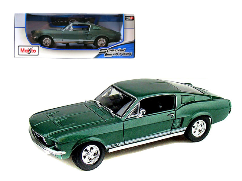 1967 Ford Mustang GTA Fastback Green Metallic with White Stripes 1/18 Diecast Model Car by Maisto free shipping USA