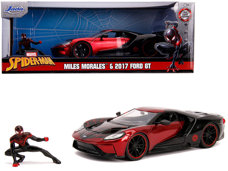 2017 Ford GT with Miles Morales Diecast Figurine "Spider Man" "Marvel" Series 1/24 Diecast Model Car by Jada free shipping USA