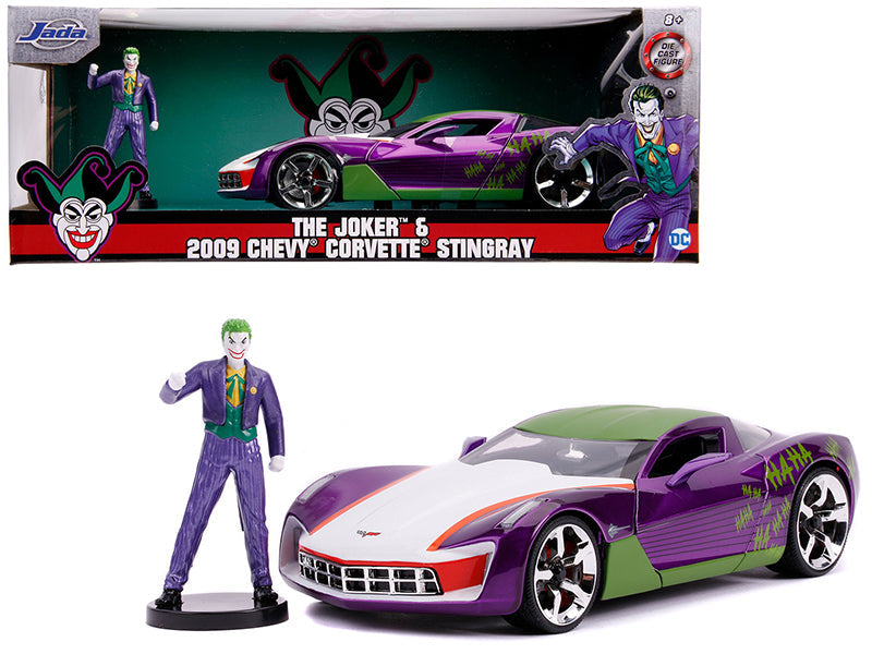2009 Chevrolet Corvette Stingray with Joker Diecast Figurine "DC Comics" Series 1/24 Diecast Model Car by Jada free shipping USA