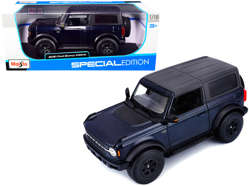 2021 Ford Bronco Wildtrak Dark Blue Metallic with Dark Gray Top "Special Edition" 1/18 Diecast Model Car by Maisto free shipping USA