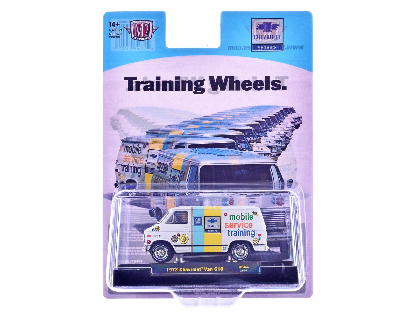 1972 Chevrolet G10 Van "Chevrolet Mobile Service Training" White with Graphics Limited Edition to 4400 pieces Worldwide 1/64 Diecast Model Car by M2 Machines