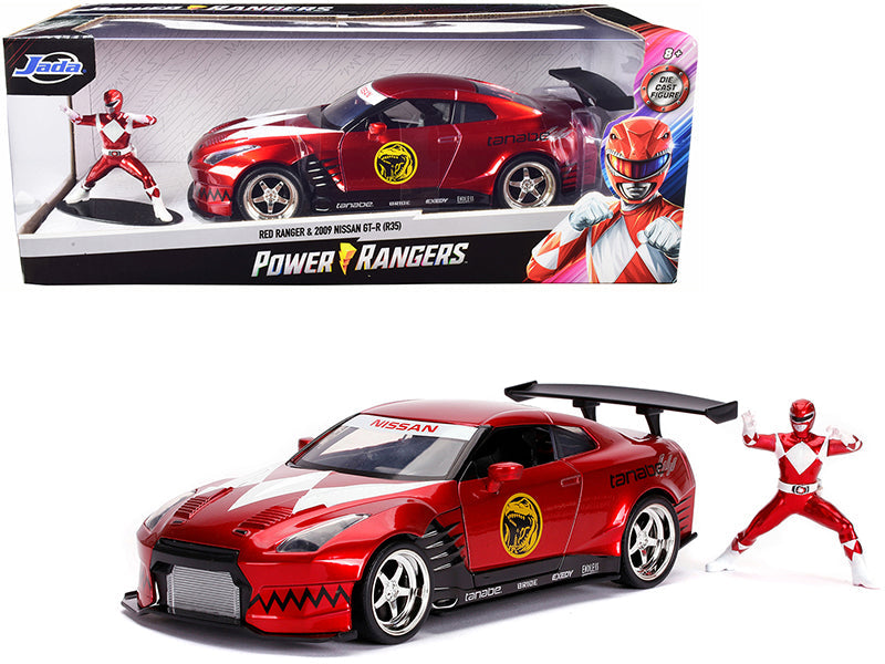 2009 Nissan GT-R (R35) Candy Red and Red Ranger Diecast Figurine "Power Rangers" 1/24 Diecast Model Car by Jada free shipping USA