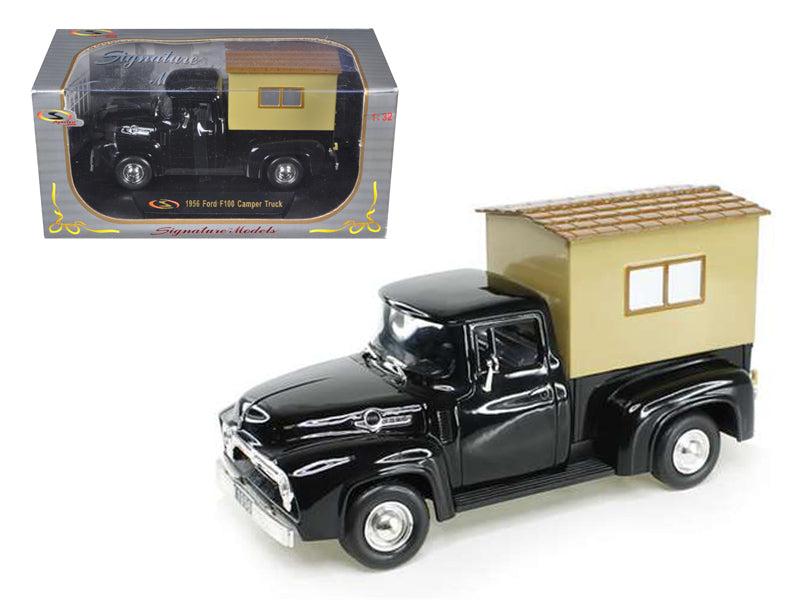1956 Ford F-100 Pickup Truck Black with Camper 1/32 Diecast Model Car by Signature Models free shipping USA