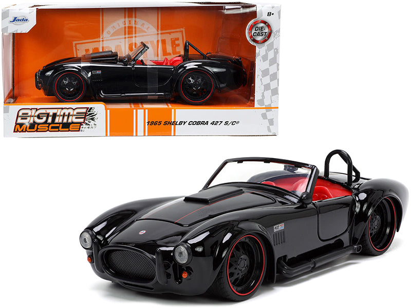 1965 Shelby Cobra 427 S/C Black with Matt Black and Red Stripes and Red Interior "Bigtime Muscle" Series 1/24 Diecast Model Car by Jada free shipping USA