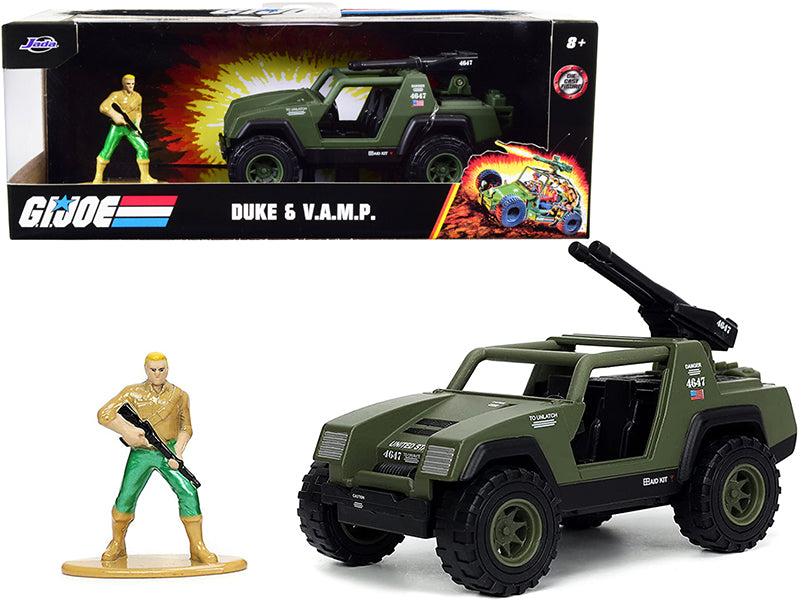 V.A.M.P. Olive Green and Duke Diecast Figurine "G.I. Joe" "Hollywood Rides" Series 1/32 Diecast Model Car by Jada free shipping USA