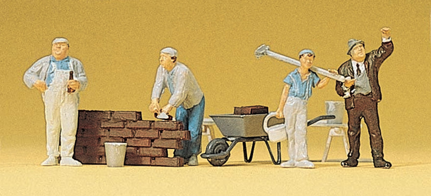 Preiser 10251 HO Scale Bricklayers with Accessories Set