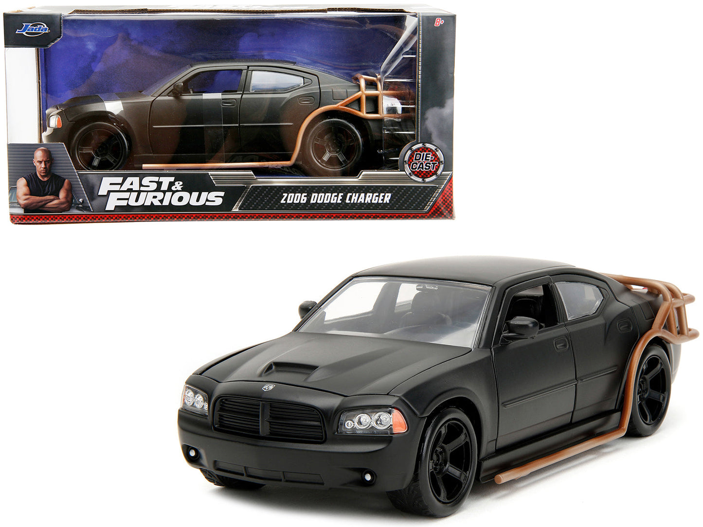 2006 Dodge Charger Matt Black with Outer Cage "Fast & Furious" Movie 1/24 Diecast Model Car by Jada free shipping USA